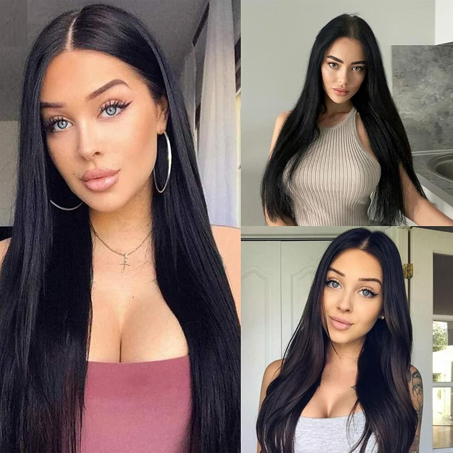 Black Long Straight Lace Front Wig Synthetic Wig Women Fashion Party Black Wigs