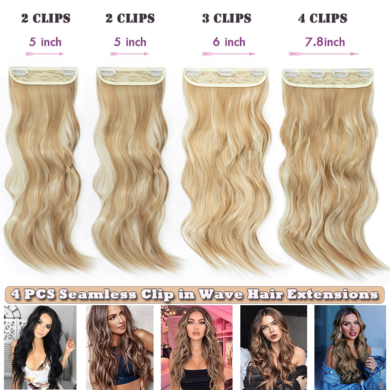 4PCS Clip In 100%Real THICK as Human Hair Extension Full Head Highlight Balayage