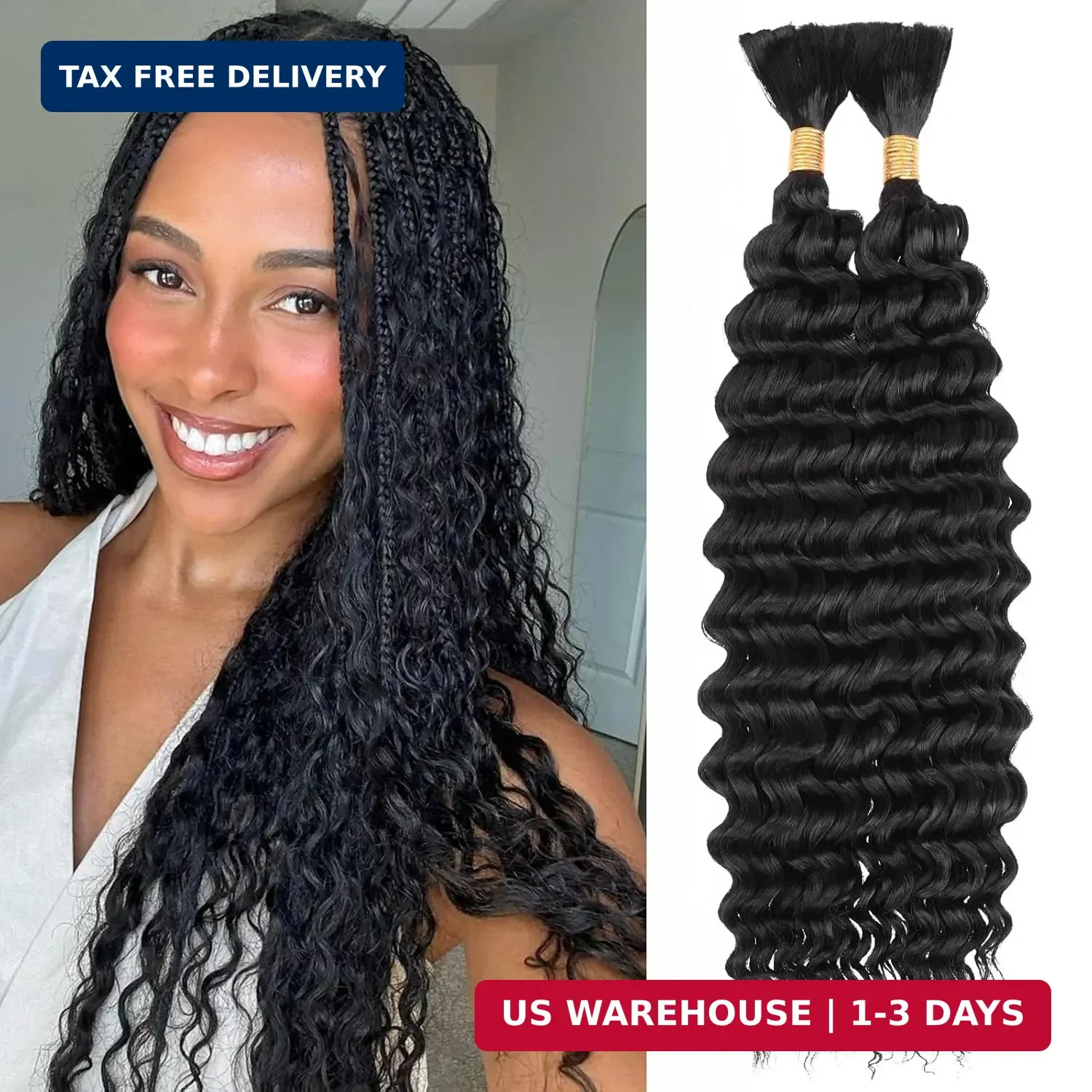 Leeven Braiding Hair for Boho Braids 18 Inch 2 Bundles Natural Black Water Wave