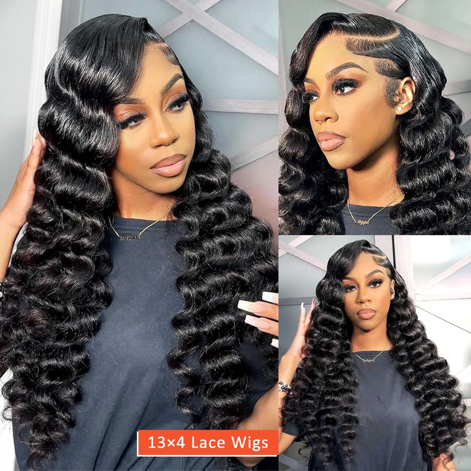 Aakjj Deep Wave Lace Front Wigs Human Hair 200 Density 13X4 Hd Lace Frontal Wig