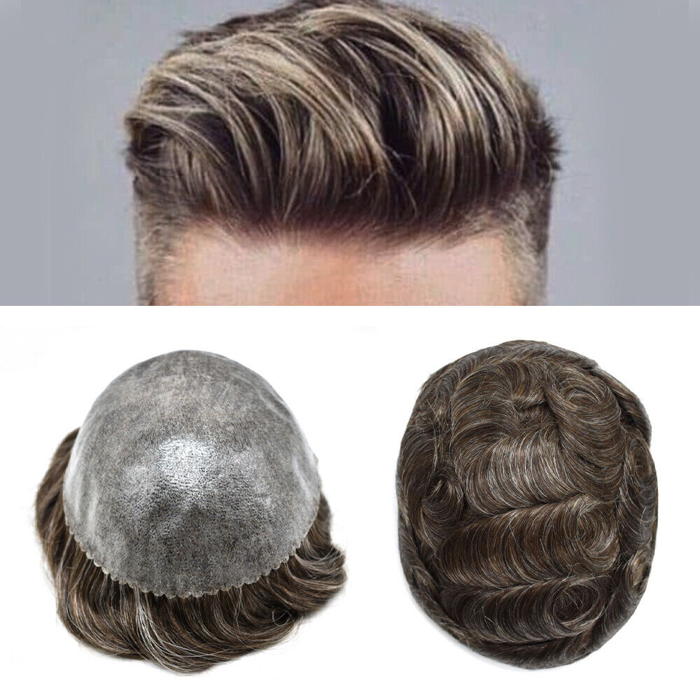 Mens Toupee Hair Replacement Hairpiece Full Poly Injected PU Human Hair System