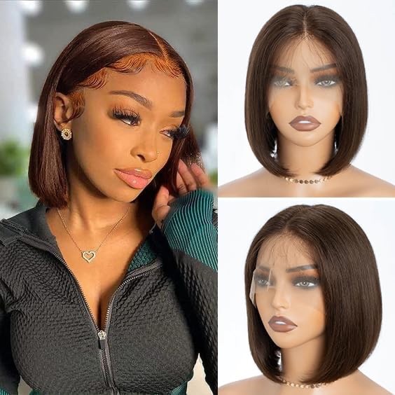 Chocolate Brown Straight Bob Wig Human Hair T Part Lace Front Short Bob Wig Wome