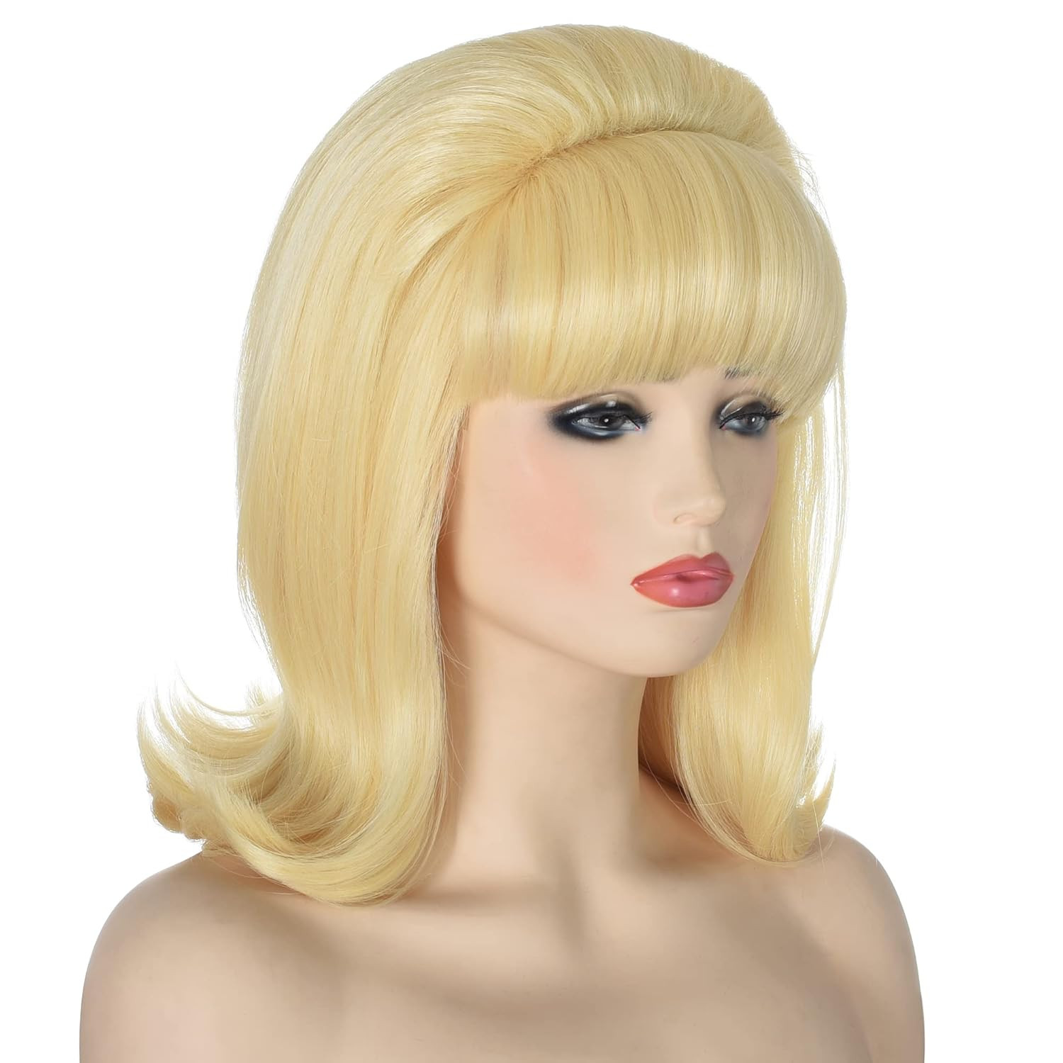 Blonde Beehive Wig with Retro Bangs for Women 60s 70s Pinup Bouffant Wigs for Vi