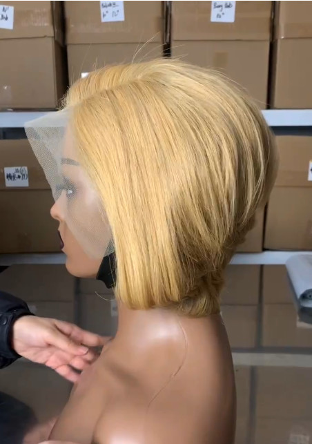 Blond Short Straight Wigs 13×4 Lace Front 100% Human Hair Wigs Daily Wear Soft