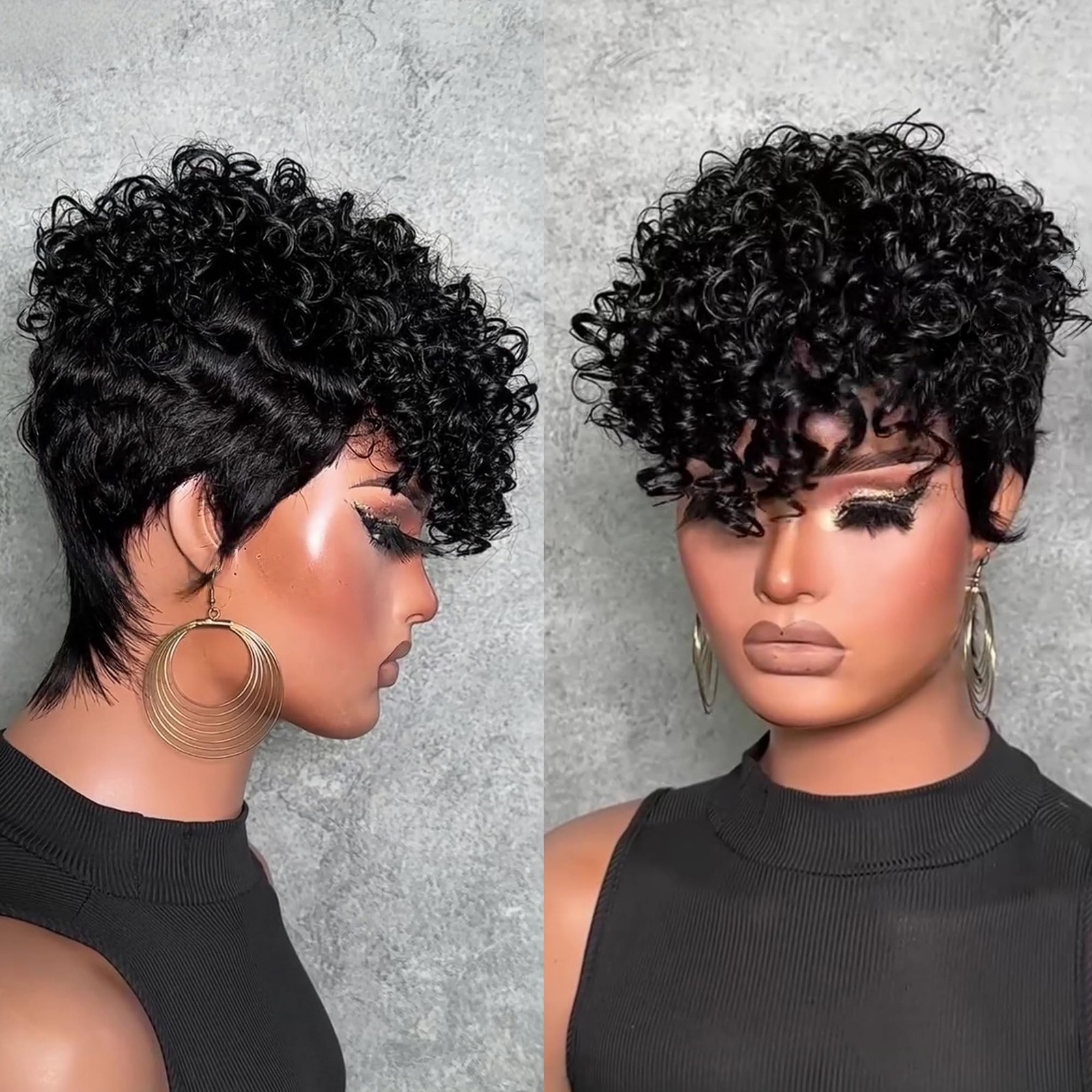 Curly Wave Short Pixie Cut Wig Human Hair for Black Women Full Machine Made W…