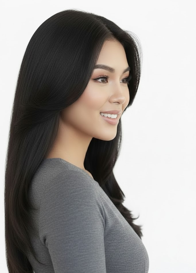 Black Brown 2 Clips Hair Patch with Curtain Bangs By Zebaish