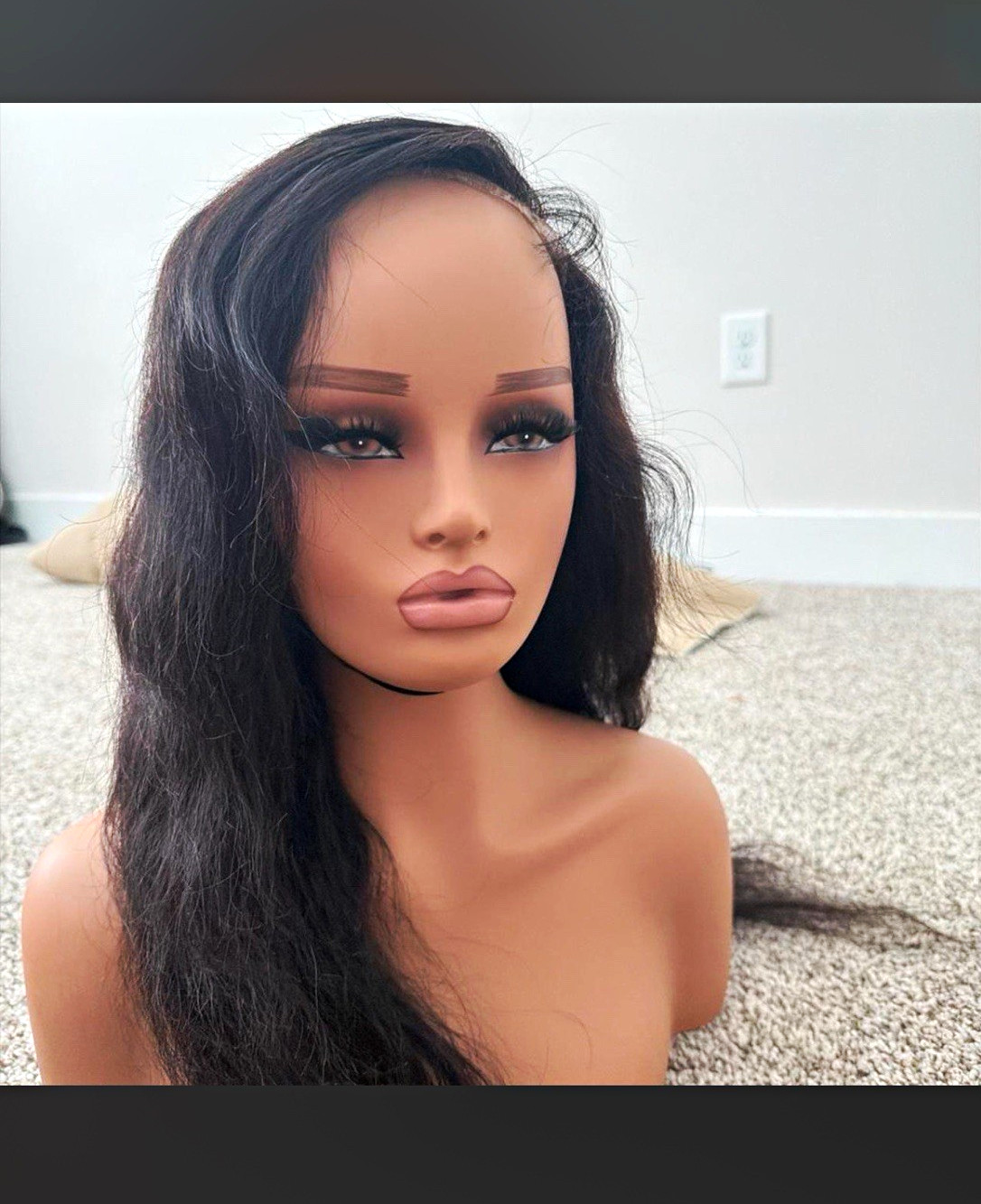 Black Human Hair Lace Front Straight Wig Free Part Women 18in