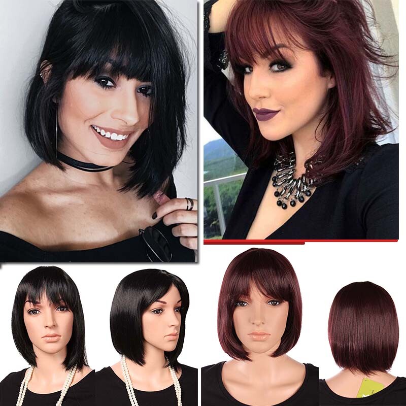 Full Synthetic Ombre Gray Linen Hair Straight Women Wigs with Rose net 12″ Long