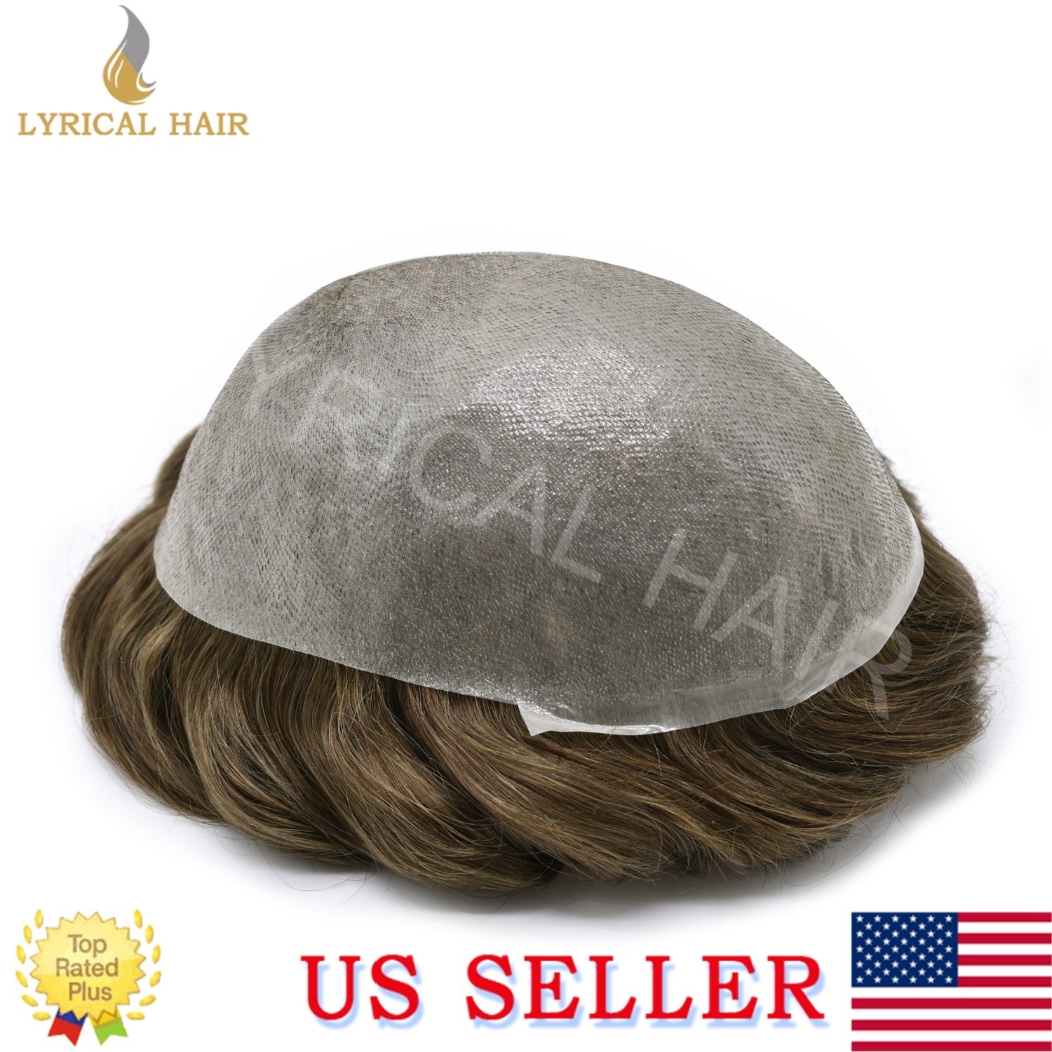 LyricalHair Mens Toupee Pro-Grade Thin Skin Human Hair System Grey Hairpiece Wig