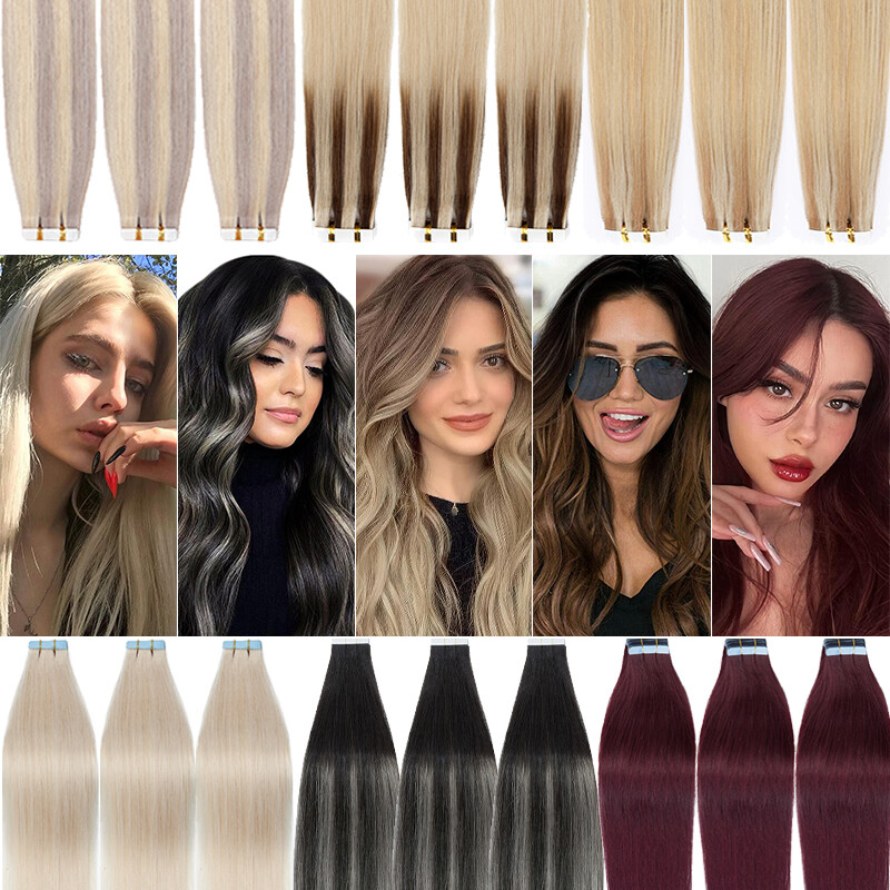 THICK Real Remy Tape in Skin Weft Human Hair Extensions Full Head Ombre 80PCS