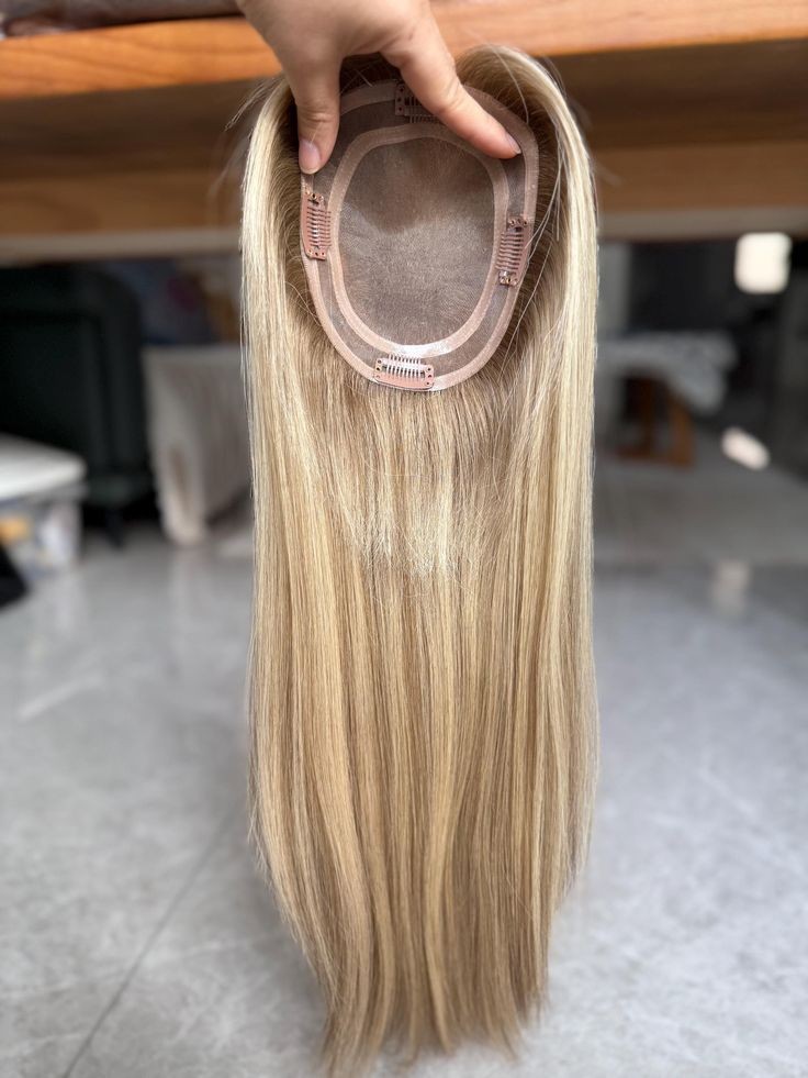 14″ 16″ 18″ Mono Base Rooted Blonde European Virgin Human Hair Toppers 5×6″