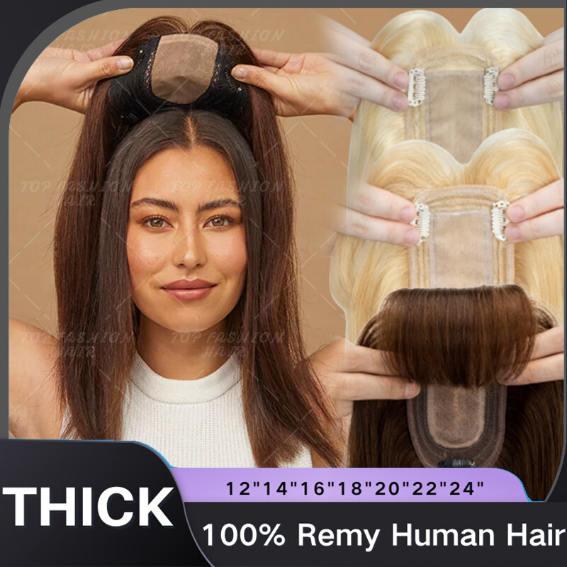 100% Remy Human Hair Topper Toupee Hairpiece Wigs Clip In Silk Base Honey Brown