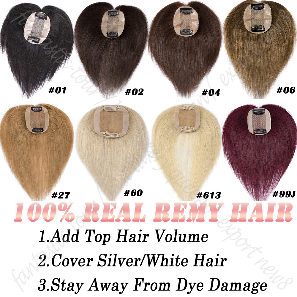 Hand-Tied 100% Remy Human Hair Clip In/On Women Topper Hairpiece Wig Mono Base