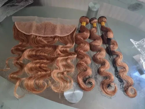 12A HONY BLONDE 27# BRAZILIAN VIRGIN HUMAN HAIR BODY WAVES 24+26+28&22 FRONTAL