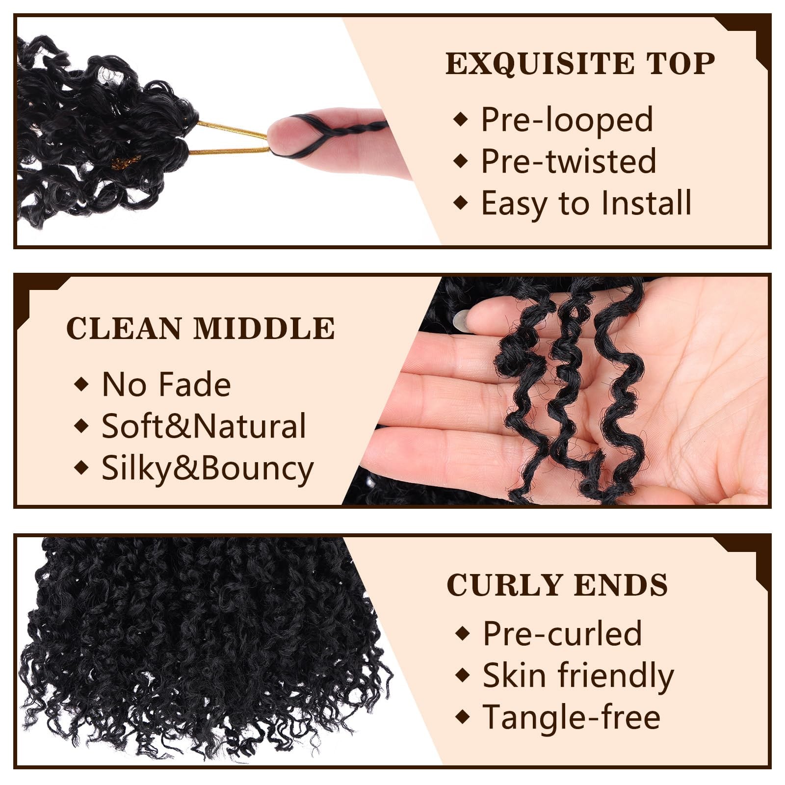 6 Inch 8 packs Pre-looped Yanky Twist Crochet Hair for Women Natural Black Pr…