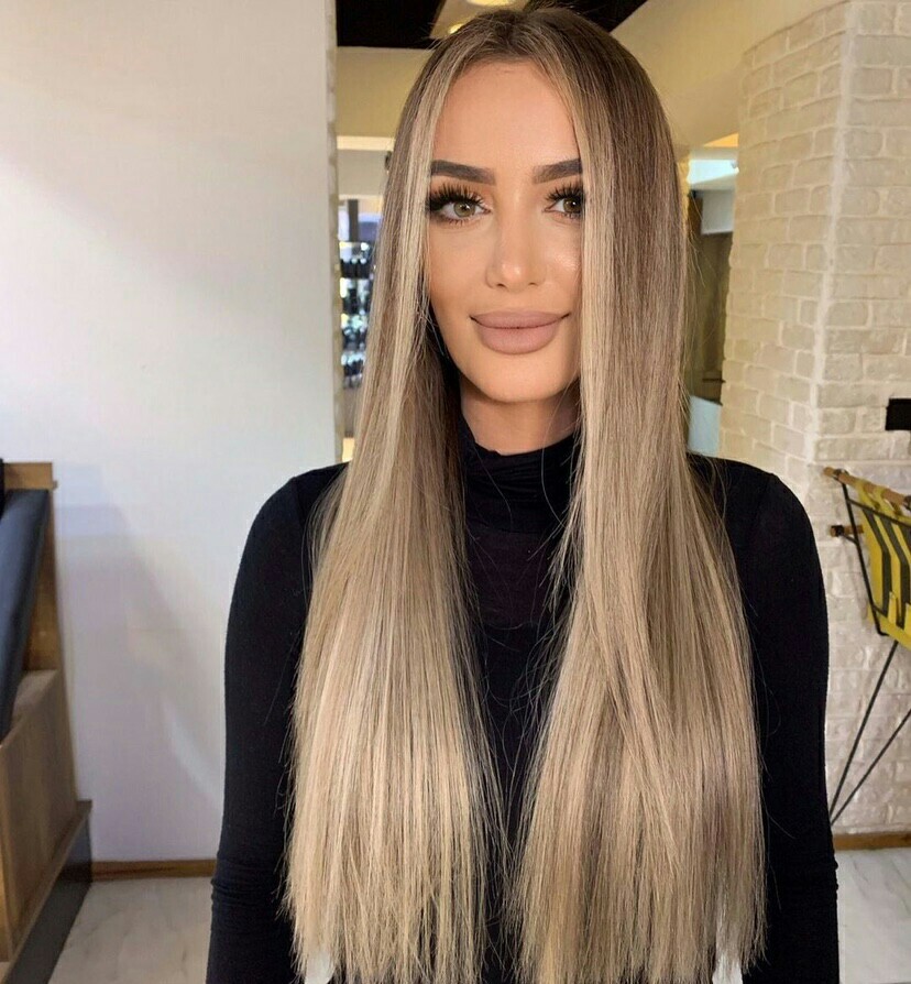 Long Straight Ash Beige Blonde Highlight Wigs Lace Front Wig for Women Daily