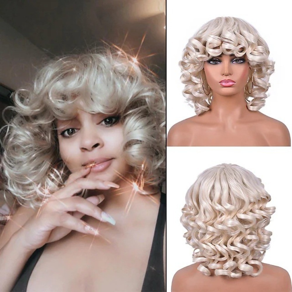 Multi-color Afro Small Curly Wig for Women African Fluffy Synthetic Full Head