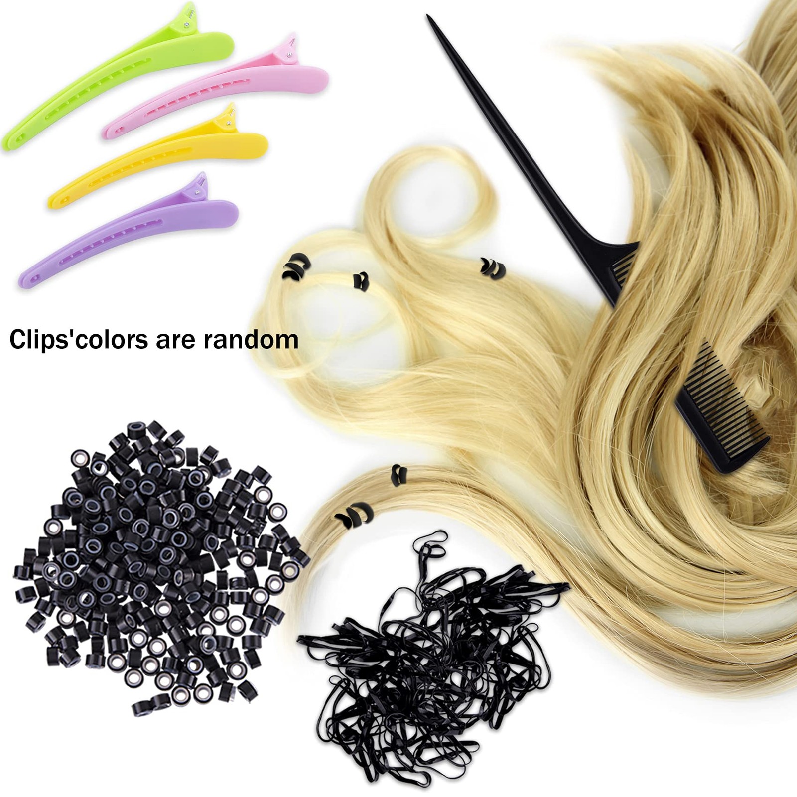 Hair Extensions Kit 500 Pcs Black Micro Ring Beads Extension Plier Clips Comb