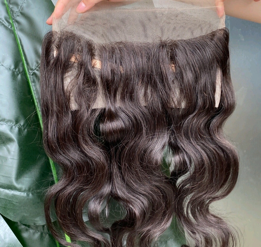 12A 18INCHES 360 LACE FRONTAL RAW BRAZILIAN DARK BROWN COLOUR 2# BODY WAVSE 120g