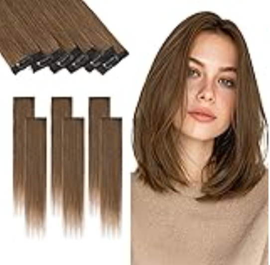 6PCS Clip in 100% Remy Human Hair Extensions Lace Weft #4 Mocha Brown 14 inch