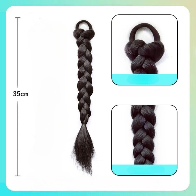 A Pair Twist Braid Wig with Hair Tie Women Synthetic Hair Double Ponytail Cute