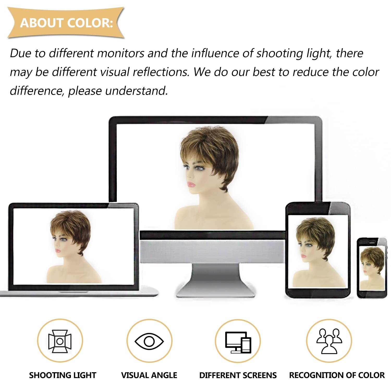 Dark Brown Blonde Pixie Wig Short Layered Highlight Synthetic Heat Resistant …