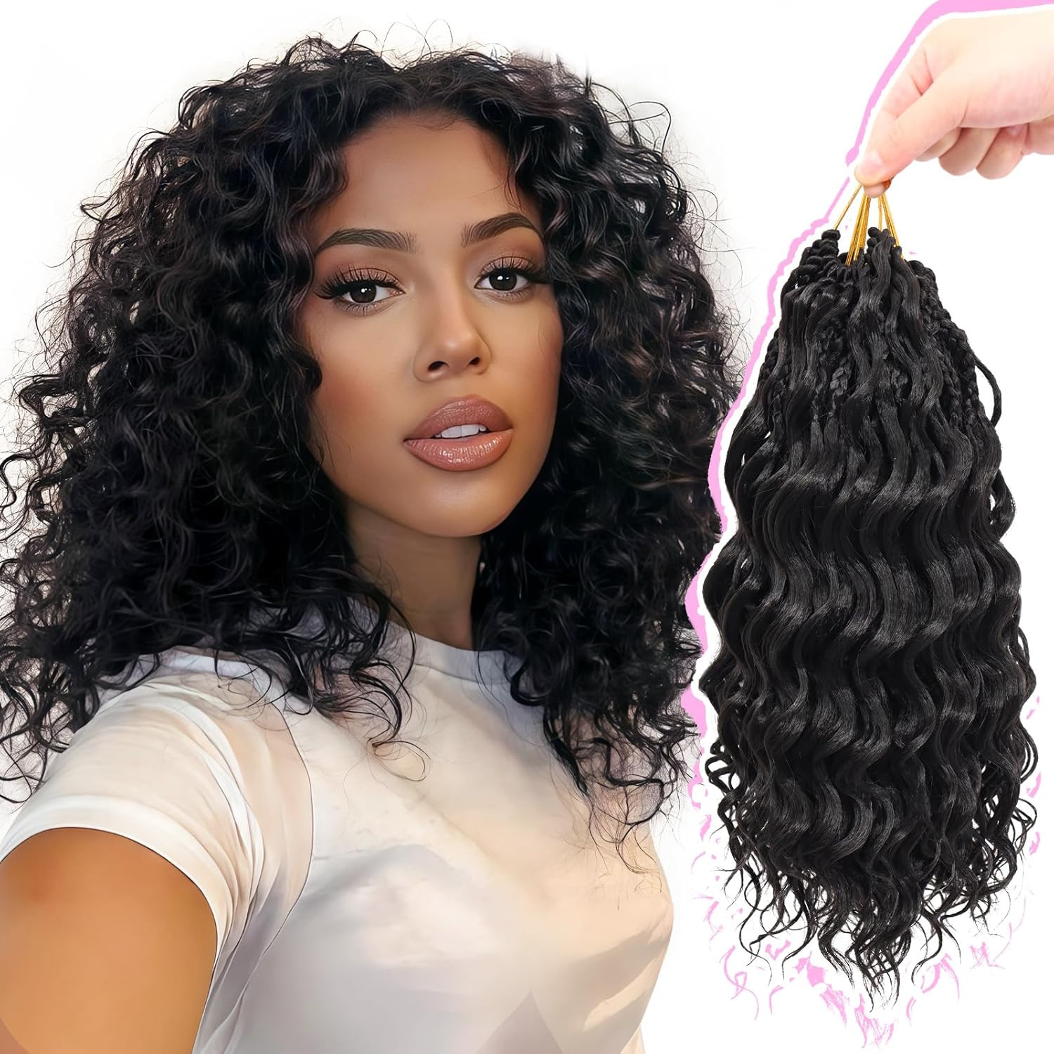 Pre Looped Deep Wave Crochet Hair 12 Inch 7 Packs Short Curly Black Pre Twisted