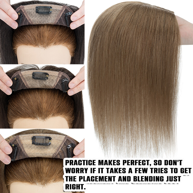 Clip In Top Real Human Remy Hair Topper Women Toupee Hairpiece Bangs Middle Part