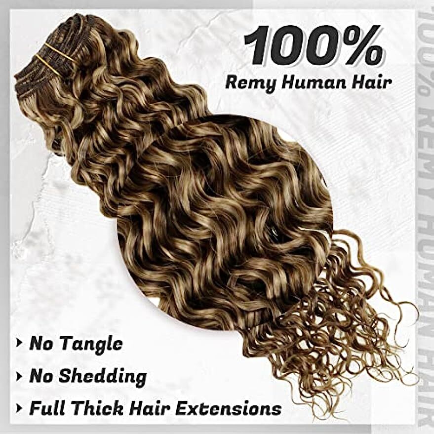 45cm to 70cm Natural Curly Clip In Extensions Human Hair 120g 7pcs Brown Black