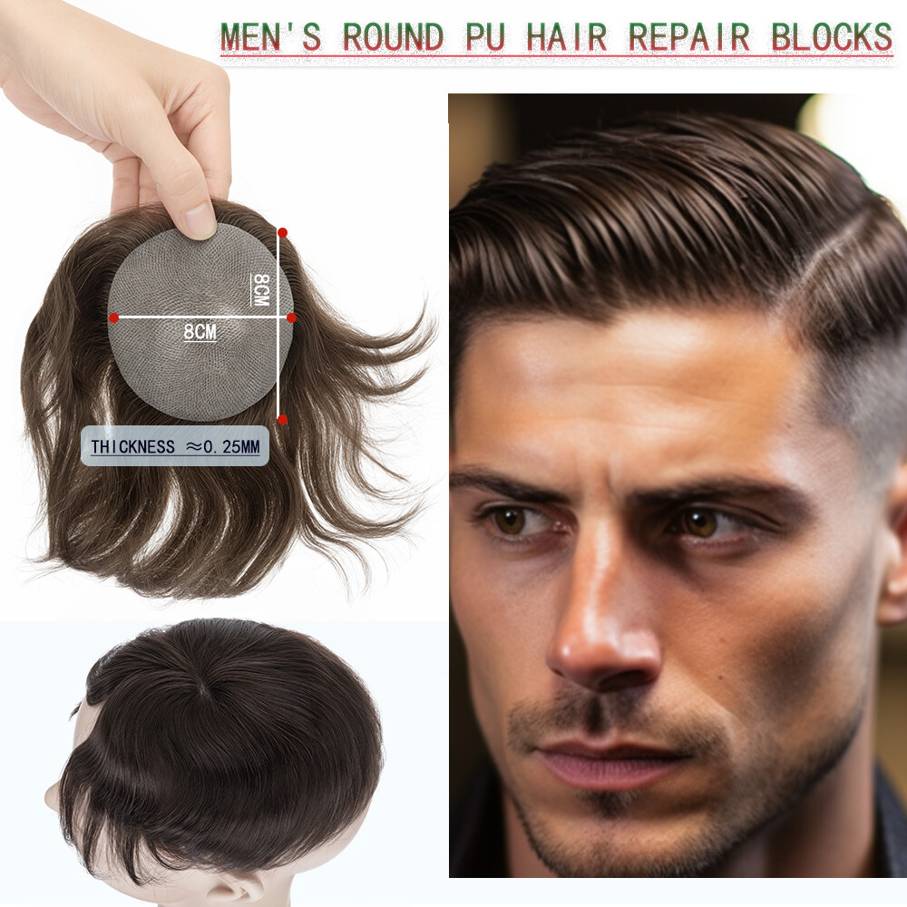 Men Frontal Hairline Temple Hair Patch Remy Human Hair Cover up Topper Bald Spot