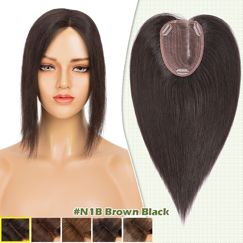 100% Real Human Hair Toppers 130% Density 10x12cm Women Side Part Clip In Wiglet
