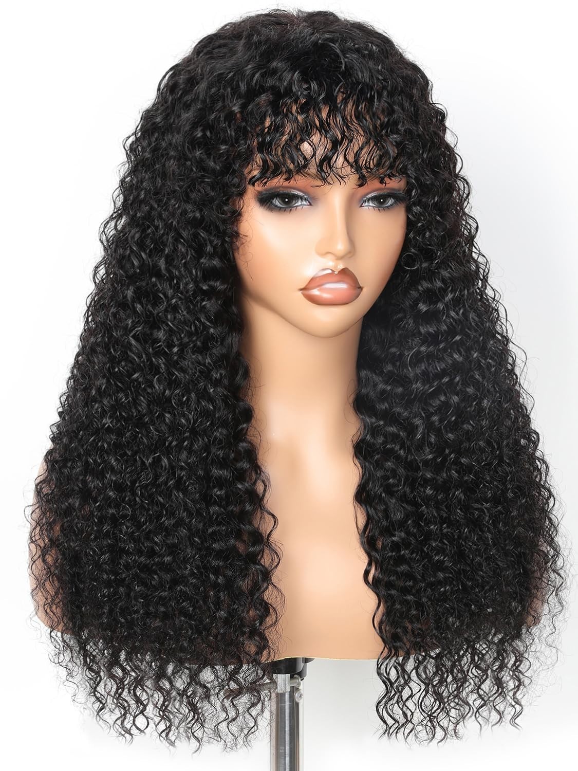 Brazilian Kinky Curly Virgin Human Hair Machine Made Women Hair Wig With Bangs