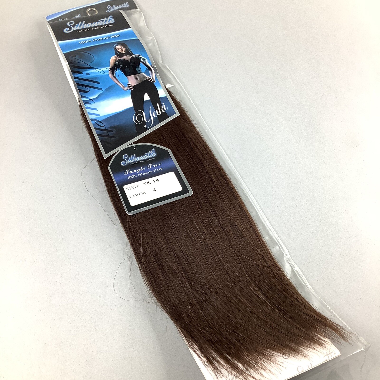 Silhouette #4 Dark Brown 14” Yaki Straight 100% Human Hair Extension