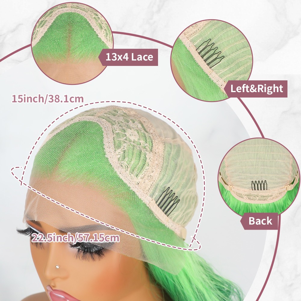 Ombre Green Hair Long Body Wave Lace Front Wigs Glueless for Women Daily Party