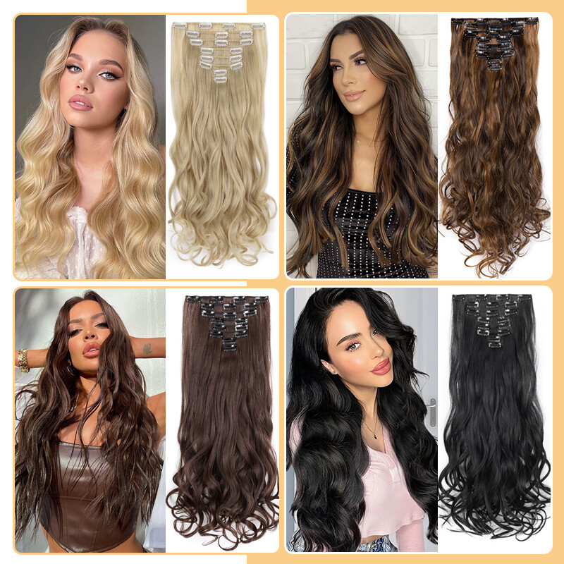 8 Pieces Thick Clip In Hair Extensions Long False Hair Piece Highlight Balayage