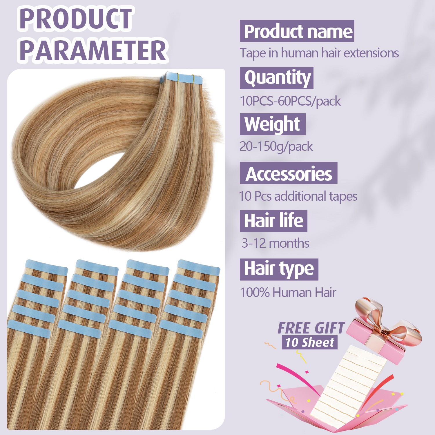Ombre Thick Tape In Real Remy 100% Human Hair Extension Full Head Skin Weft 100G