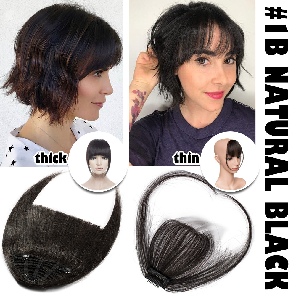 THICK/THIN Bangs Fringe 100% Remy Human Hair Front Hairpiece Clip in Hair Topper
