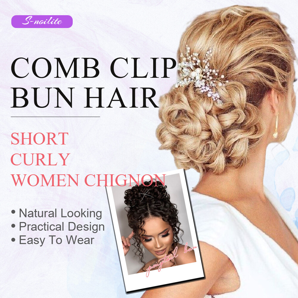 US Curly Chignon Messy Bun Updo Clip in on Hair Piece Bridal Extensions As Human