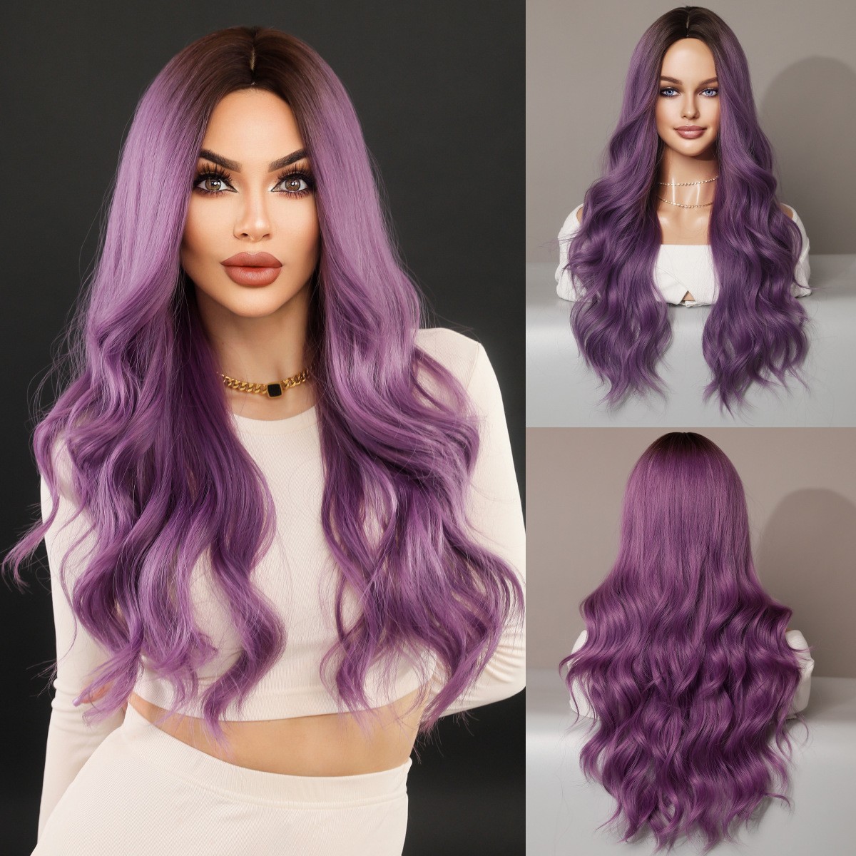 Multiple Colors Available Middle Part Long Wavy Full Head Synthetic Wig For