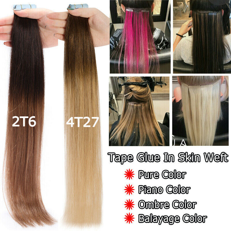 Tape-in Human Hair Extensions Skin Wefts Thick Remy Russian Hair Highlight Ombre
