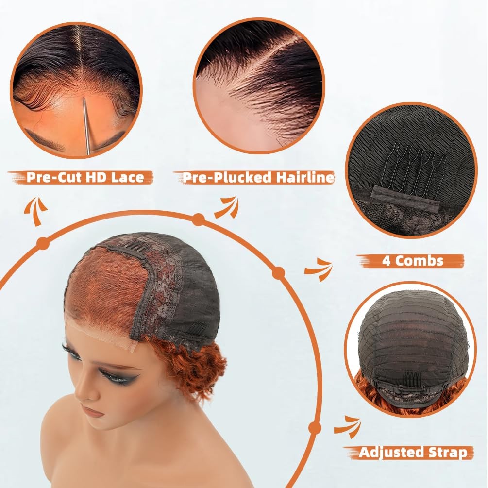 Hayahair Glueless Wigs Human Hair Pre Plucked Pre Cut Short Curly Deep Wave