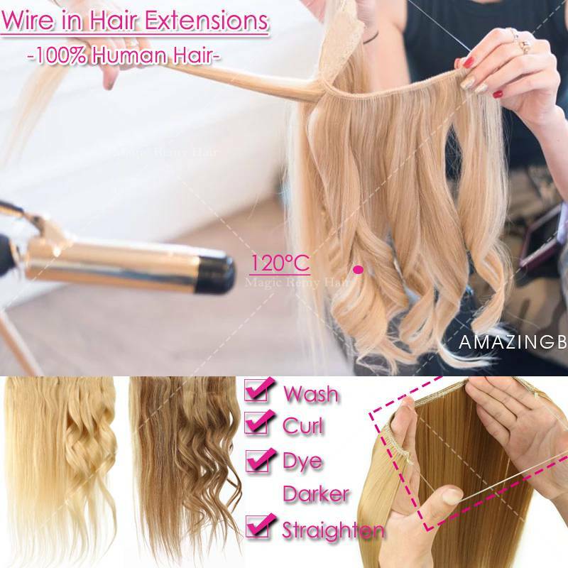 Secret Wire In 100% REAL Human Hair Extensions Hidden 120G Wrap On Band Ombre