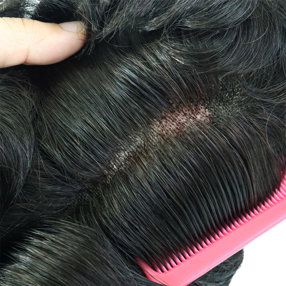 Toupee For Men Human HairAll Lace Replecement System Gent Thin Skin Hairpiece Q6