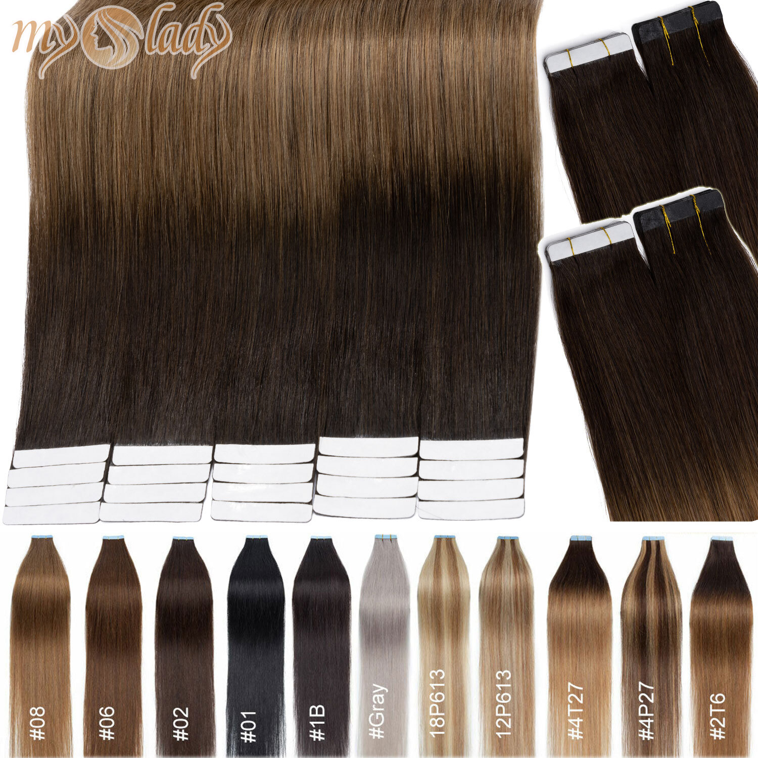 Tape in Hair Extensions 8A Remy Human Hair 12″-24″ Full Head Straight Ombre Hair