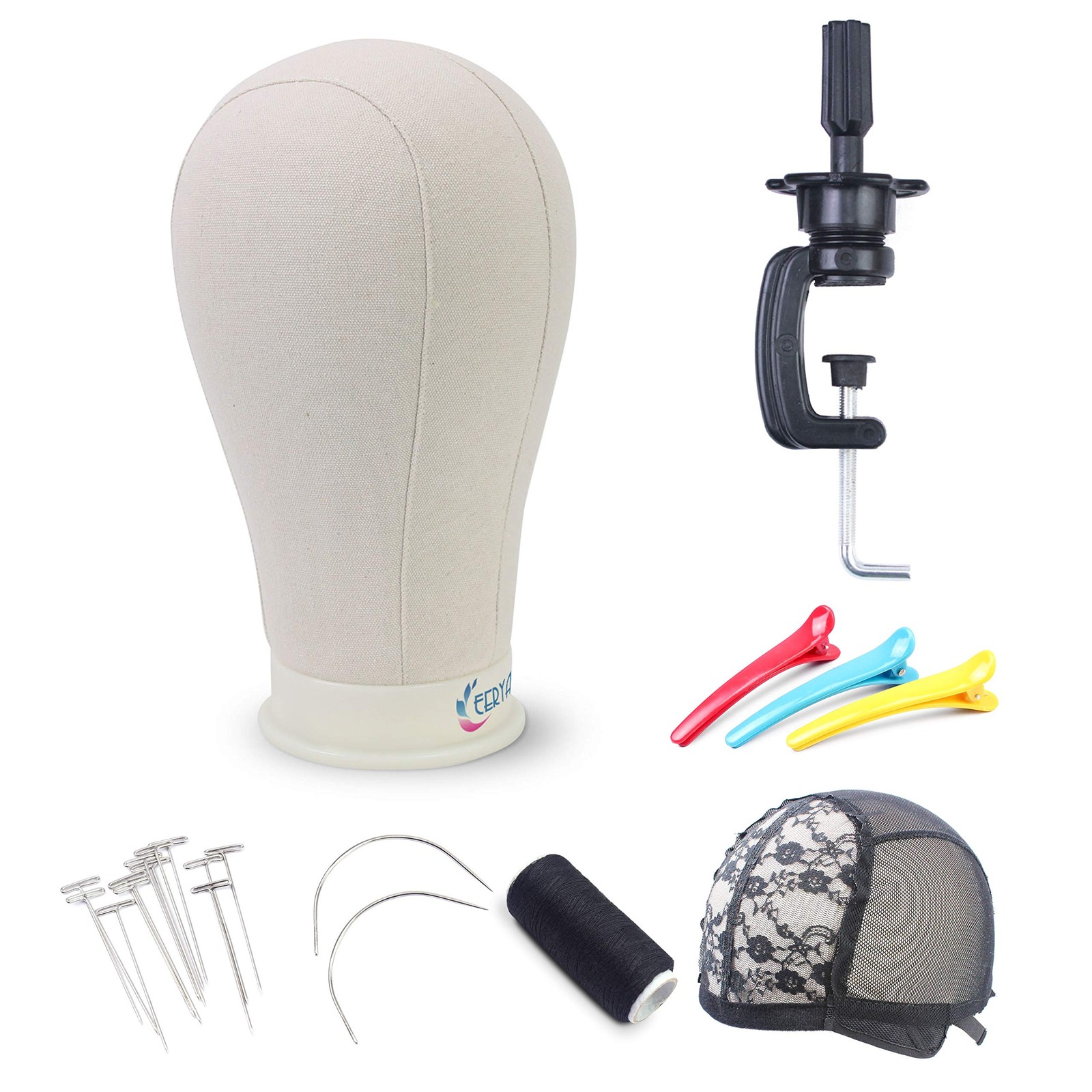 22 Inch Canvas Block Head Set with Stand Light Brown Wig Mannequin