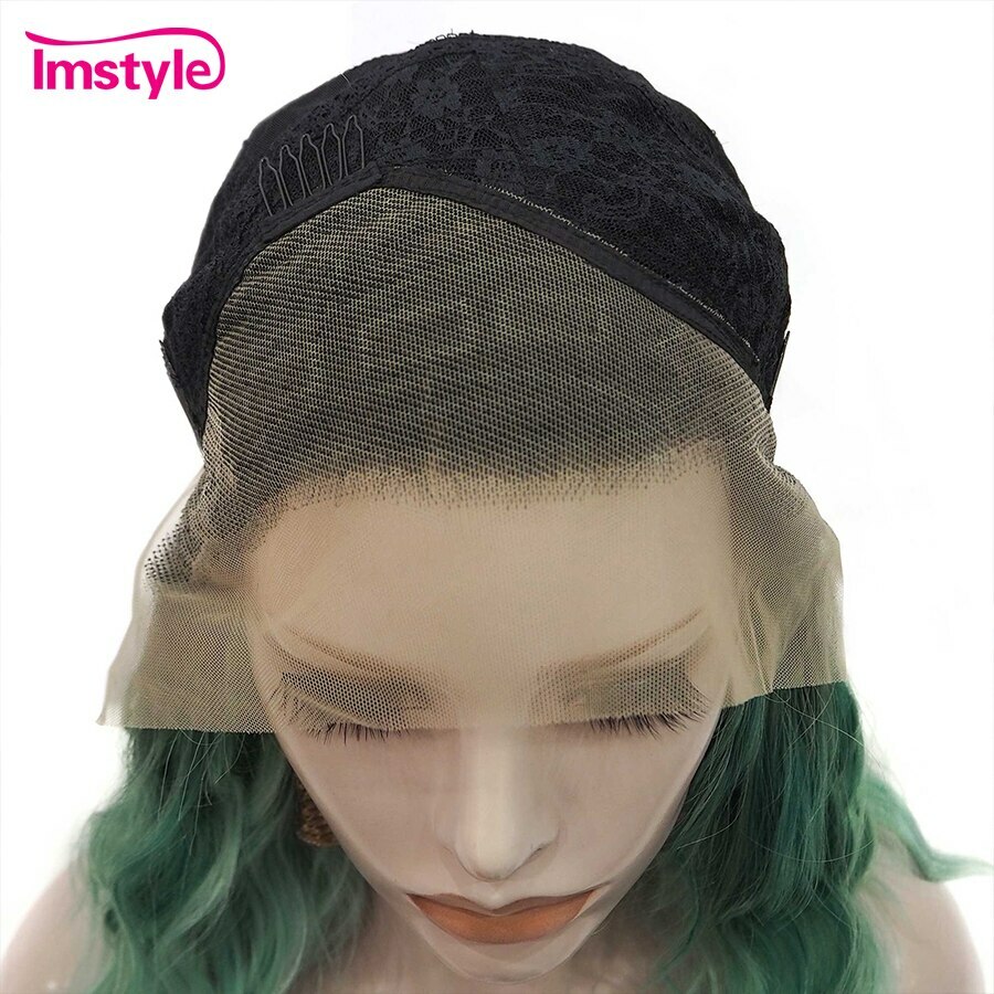 Ombre Green Synthetic Lace Front Wig Heat Resistant Fiber Deep Wave Lace Front