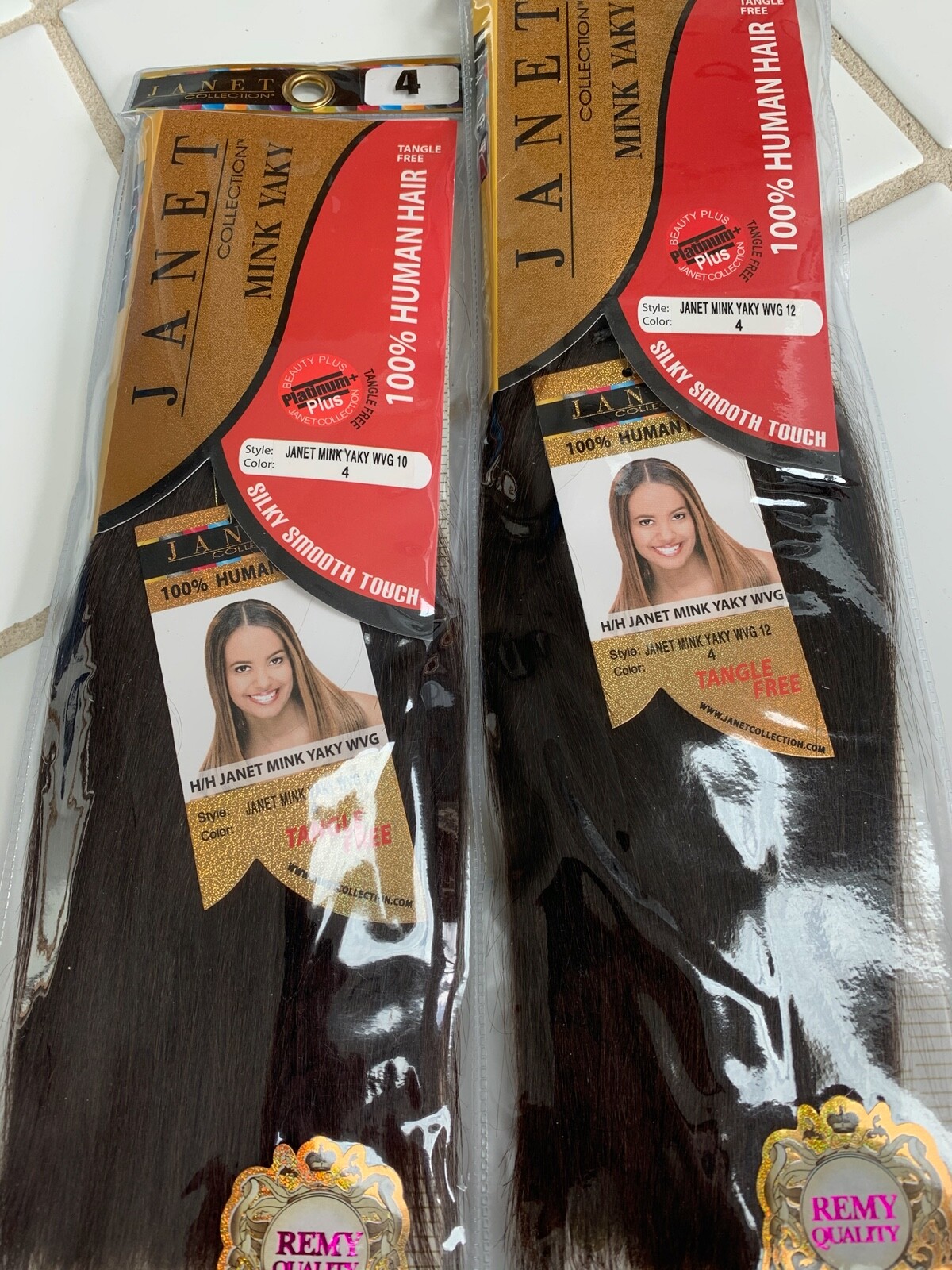 Janet Mink Yaky 100% Human Hair Weave. Color 1, 1B, 2, 4. Length 10″ , 12″
