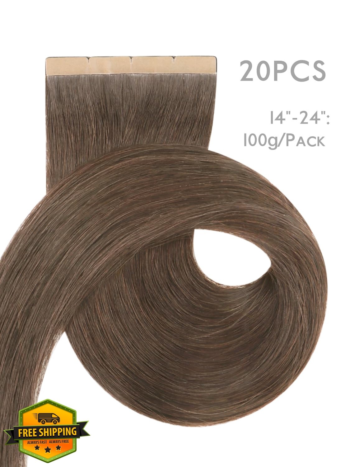 Wennalife 8cm Tape Hair Extensions 24 Inch #5 Muted Light Brown