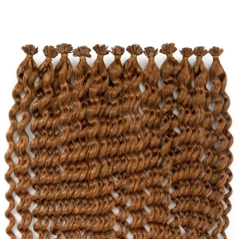 Curly WavyPre Bonded Keratin Fusion Keratin K Tip Human Hair Extensions 100S 70g