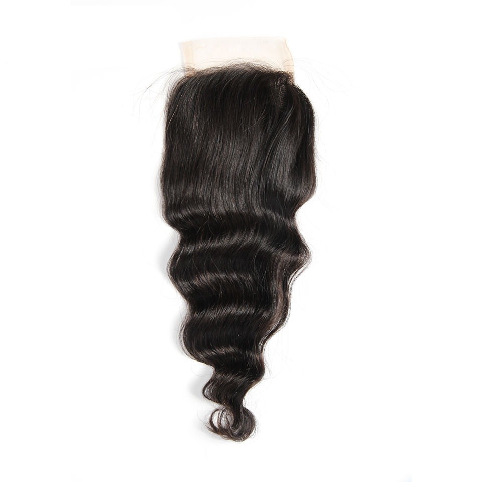 Flat Loose Wave Closure 4×4 Human hair Free Part Lace Closure Natural Black